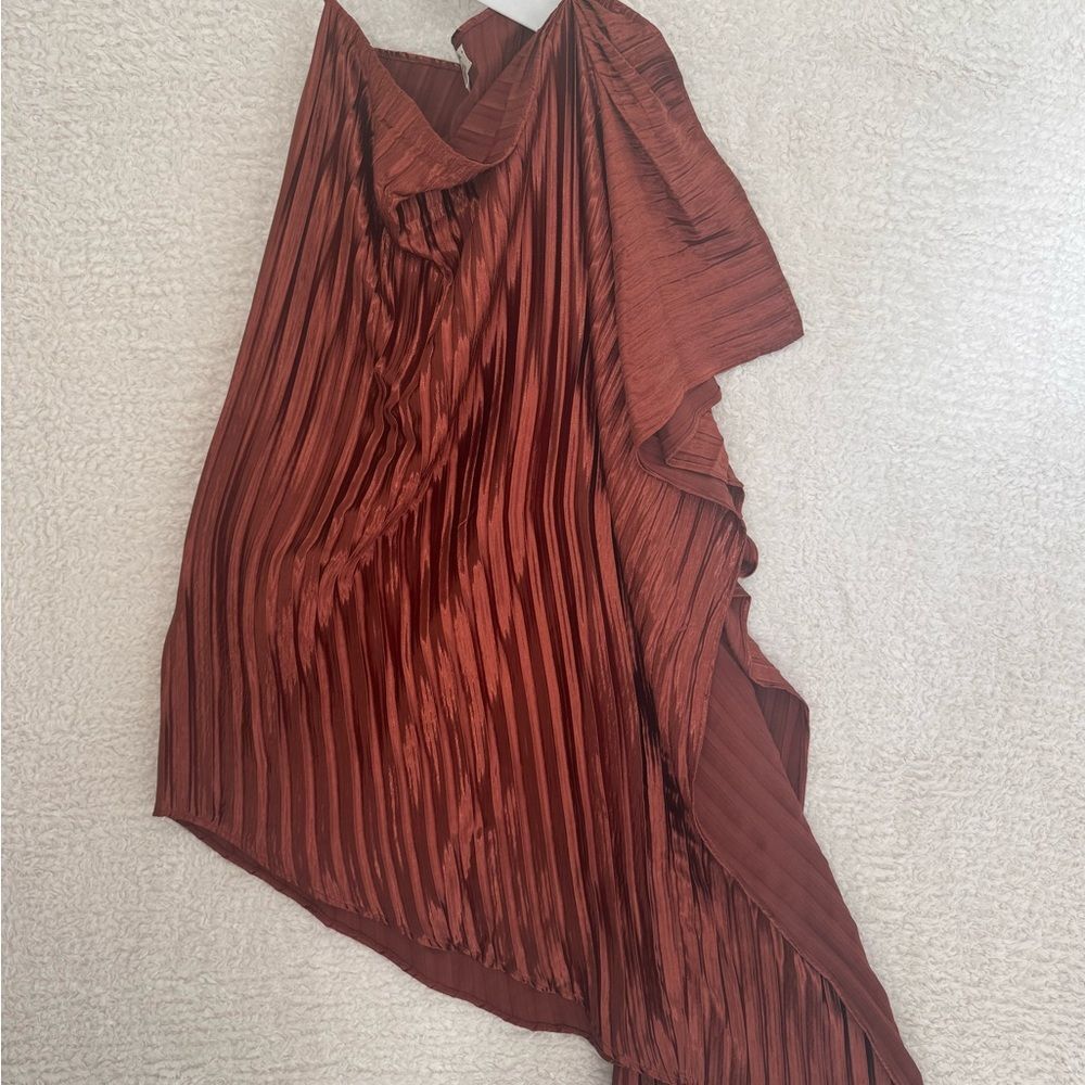 Copper One Shoulder Dress Anthropologie Guapa Mini shimmer glamour party size 8 - Picture 7 of 10